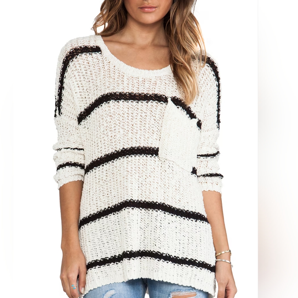Free People Greenwich Village Pullover Sweater Ivory/Black Combo Size XS